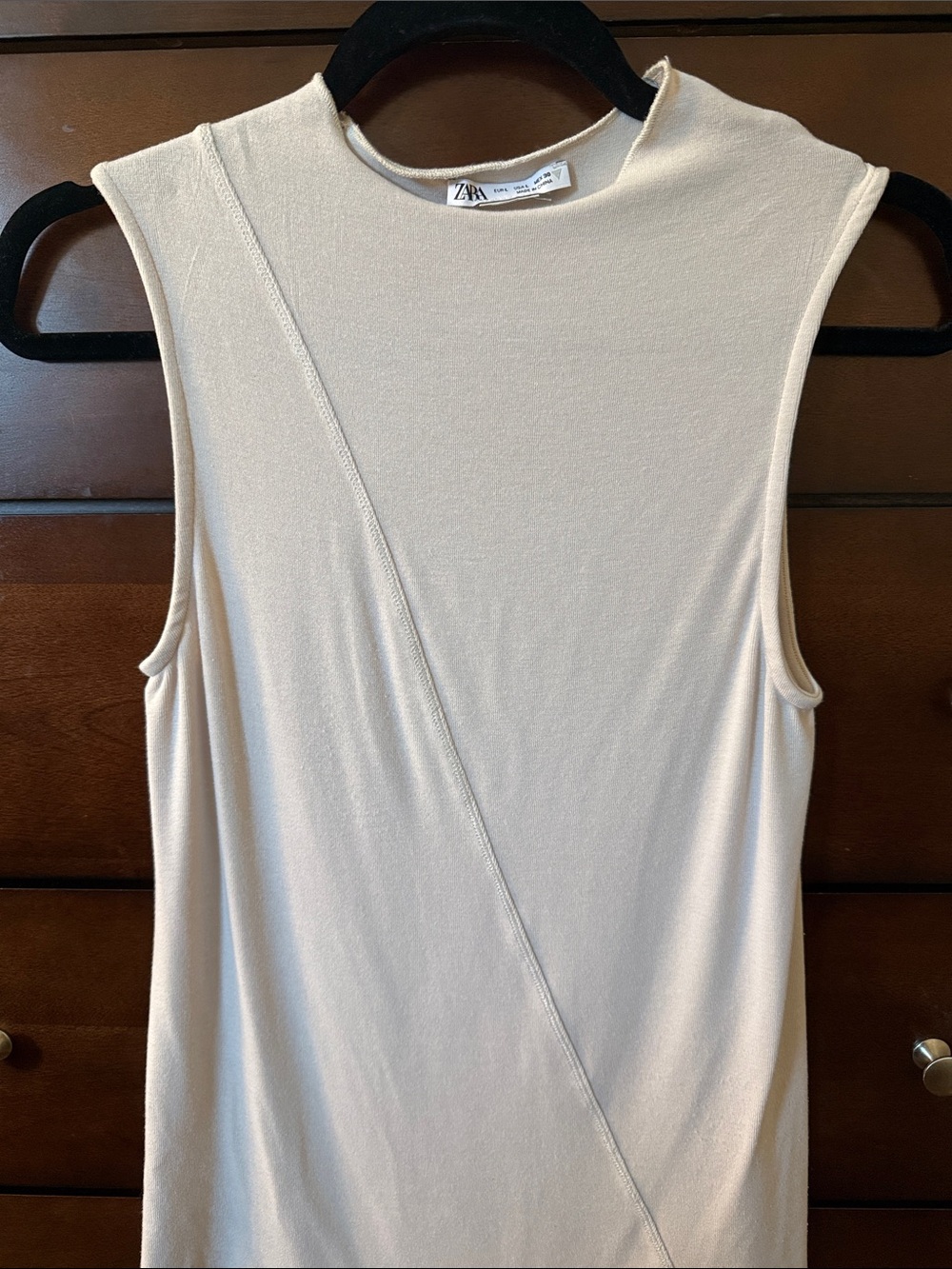 Zara Cream Sleeveless Diagonal-Seam Tank Top
